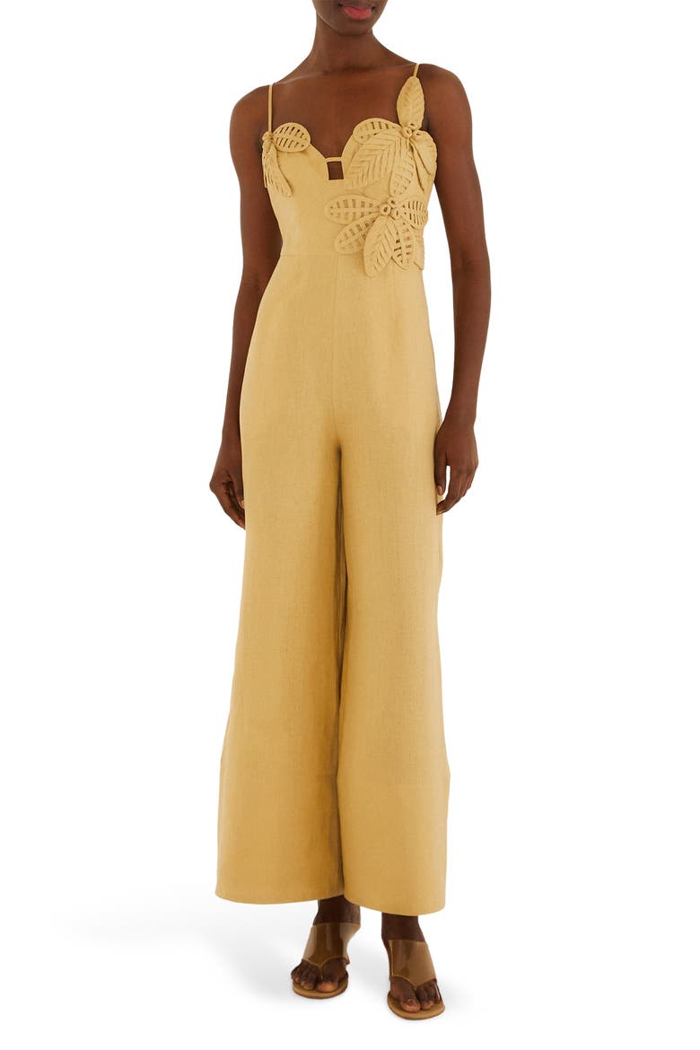 Sand Flowered Wide Leg Jumpsuit, Main, color, SAND