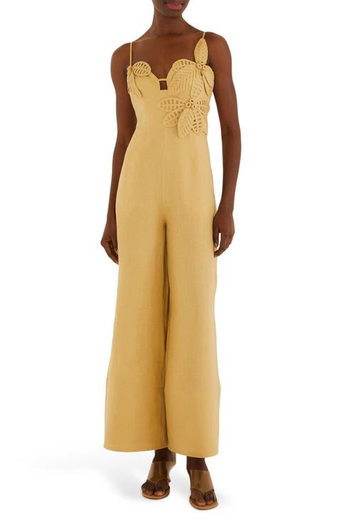 Sand Flowered Wide Leg Jumpsuit