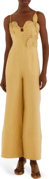 FARM Rio Sand Flowered Wide Leg Jumpsuit