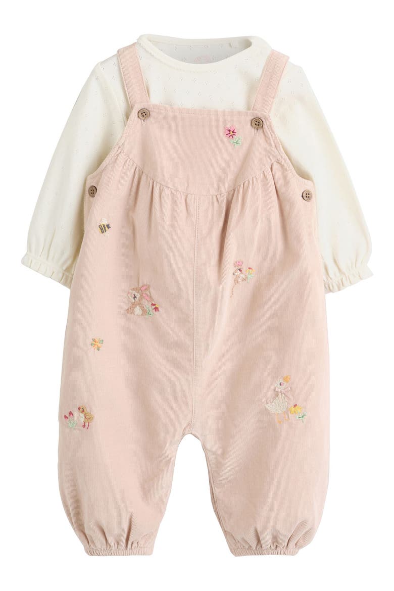 Kids' Long Sleeve Bodysuit & Embroidered Dungaree Romper Set, Main, color, NEUTRAL