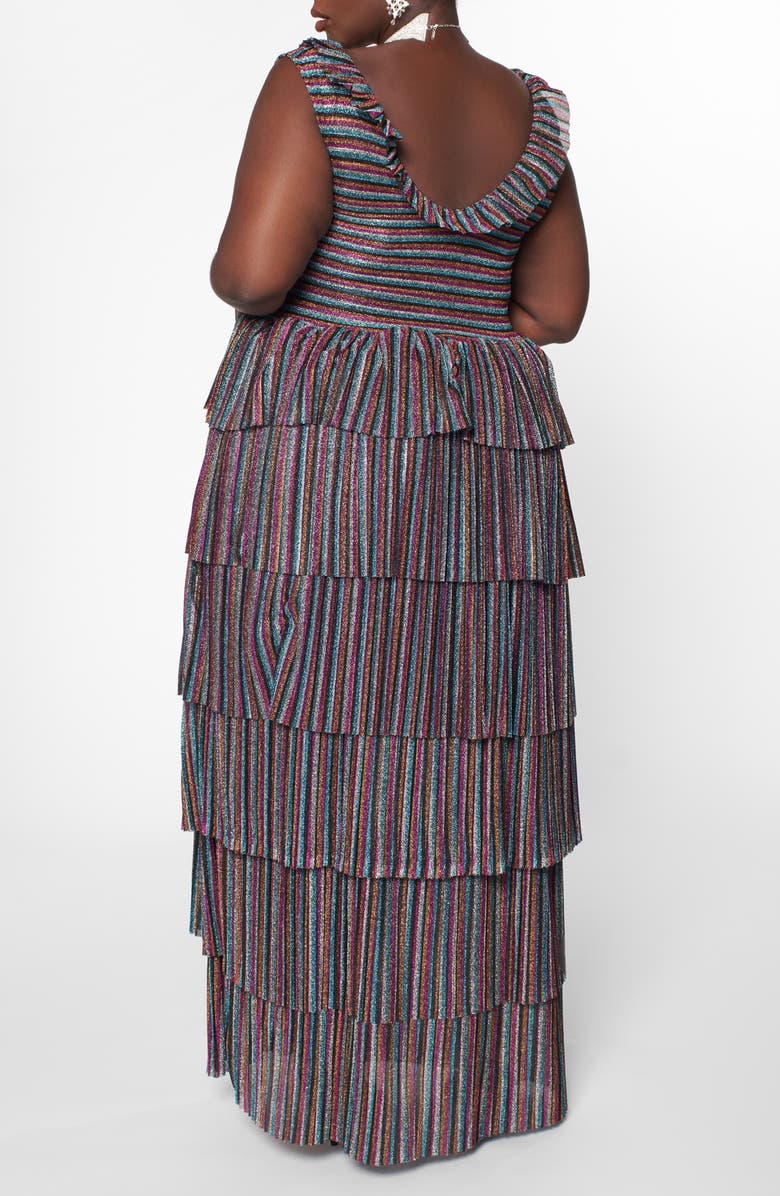 Zelie for She Enchanted Metallic Tiered Ruffle Maxi Dress, Alternate, color, 