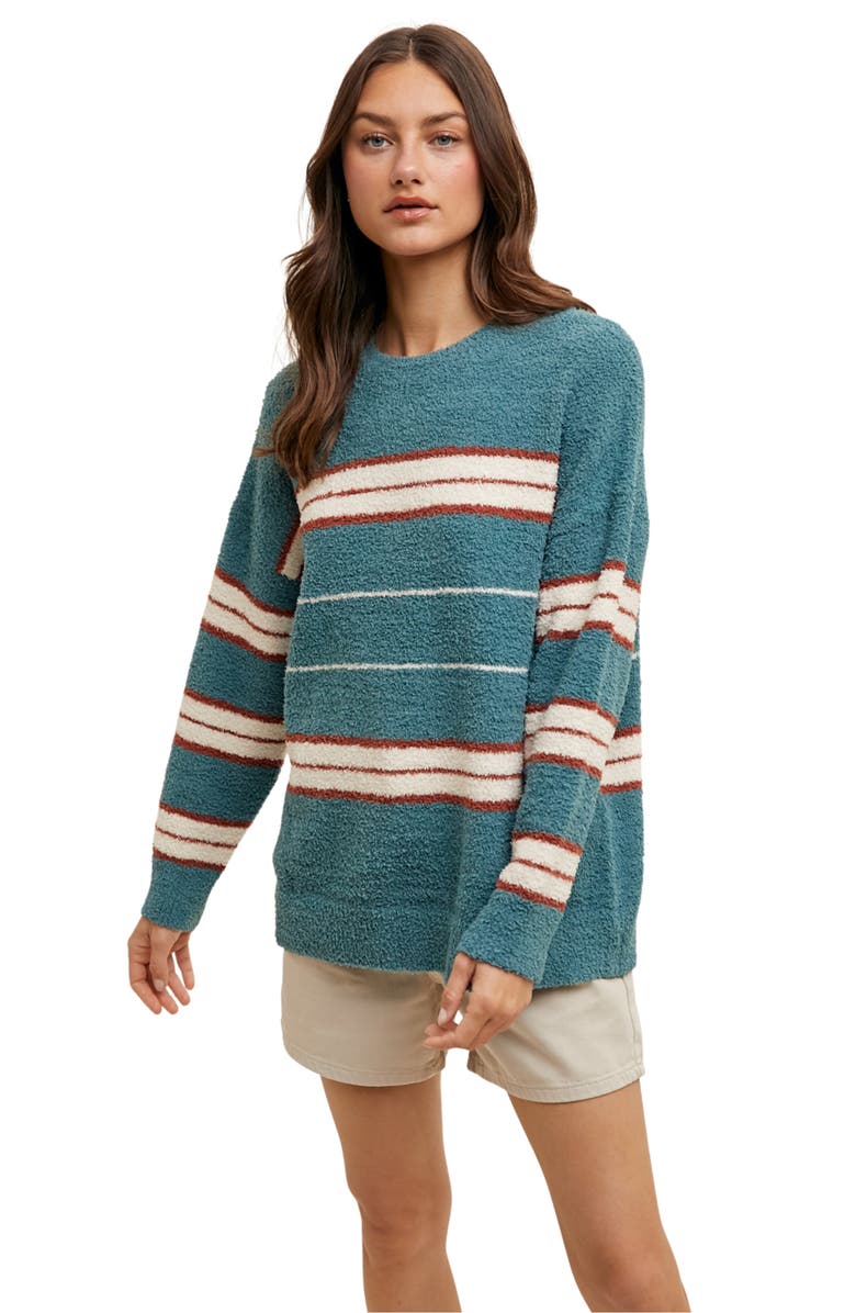WISHLIST Stripe Brushed Knit Sweater, Alternate, color, Teal/ Rust