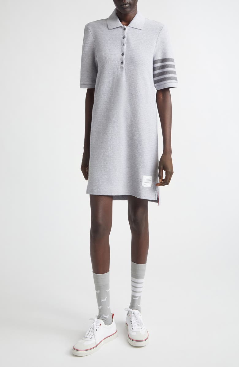 Thom Browne 4-Bar Cotton Piqué Polo Dress, Main, color, Pale Grey