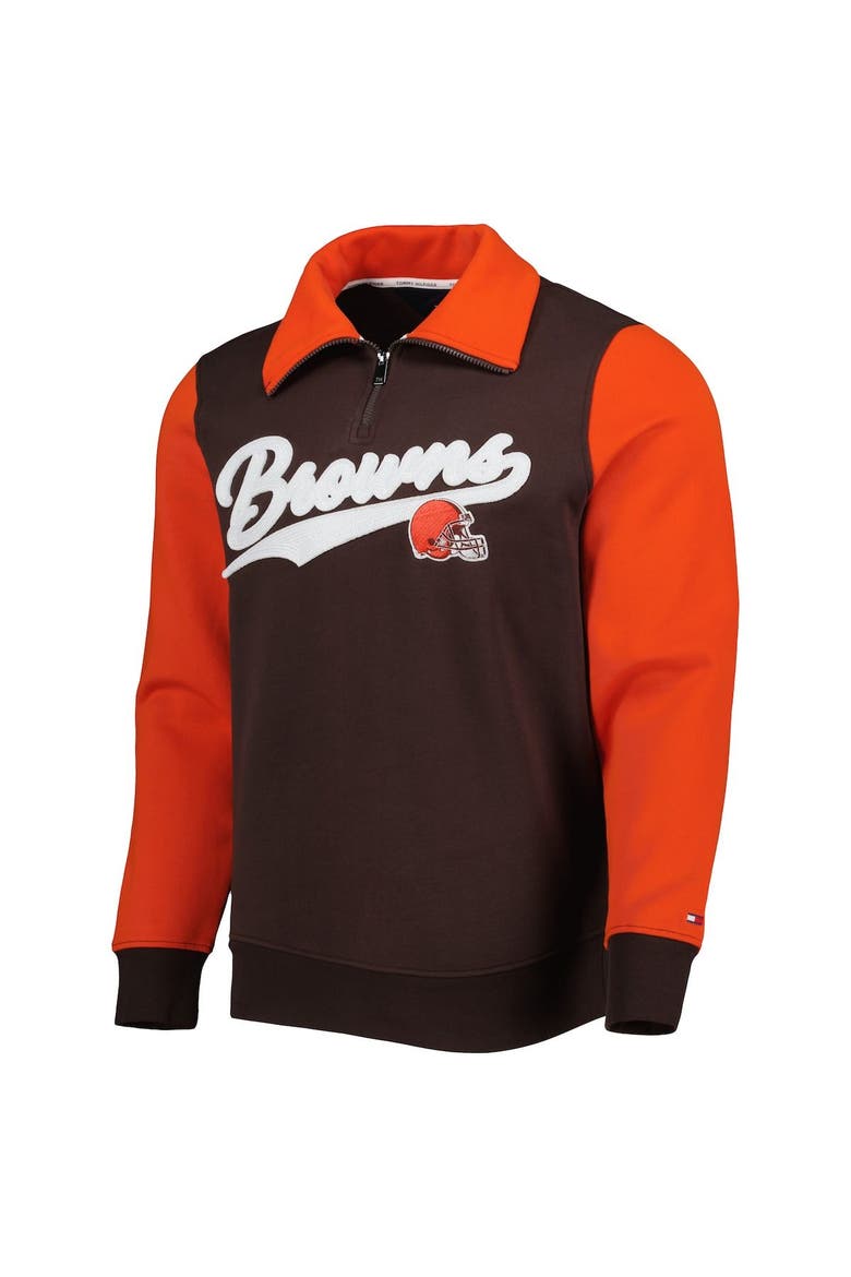 Men's Tommy Hilfiger Brown/Orange Cleveland Browns Aiden Quarter-Zip Sweatshirt, Alternate, color, Brown