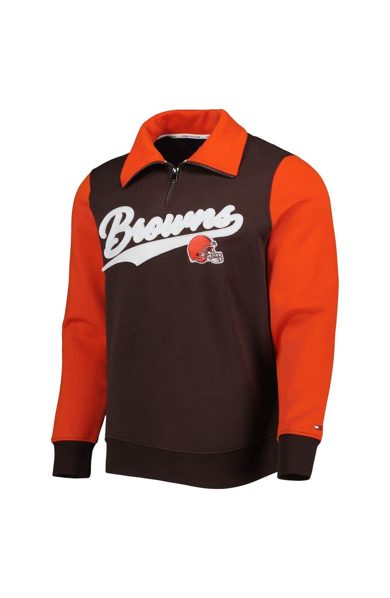 Tommy Hilfiger Men's Tommy Hilfiger Brown/Orange Cleveland Browns Aiden Quarter-Zip Sweatshirt, Alternate, color, Brown
