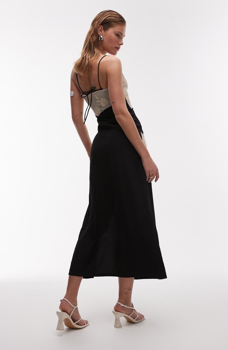 Topshop Embroidered Floral Cotton Midi Dress, Alternate, color, Black