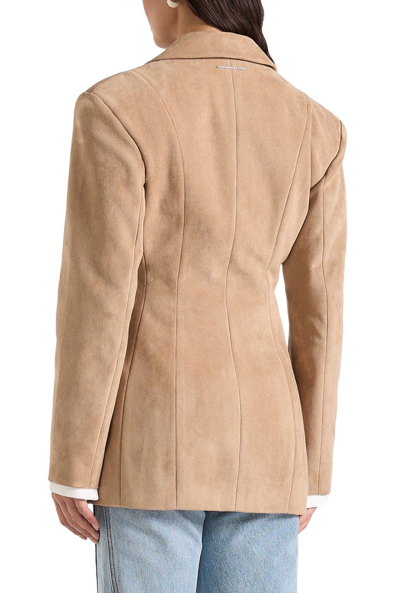 Claire Suede Wide Shoulder Cinch Waist Blazer, Alternate, color, Beige