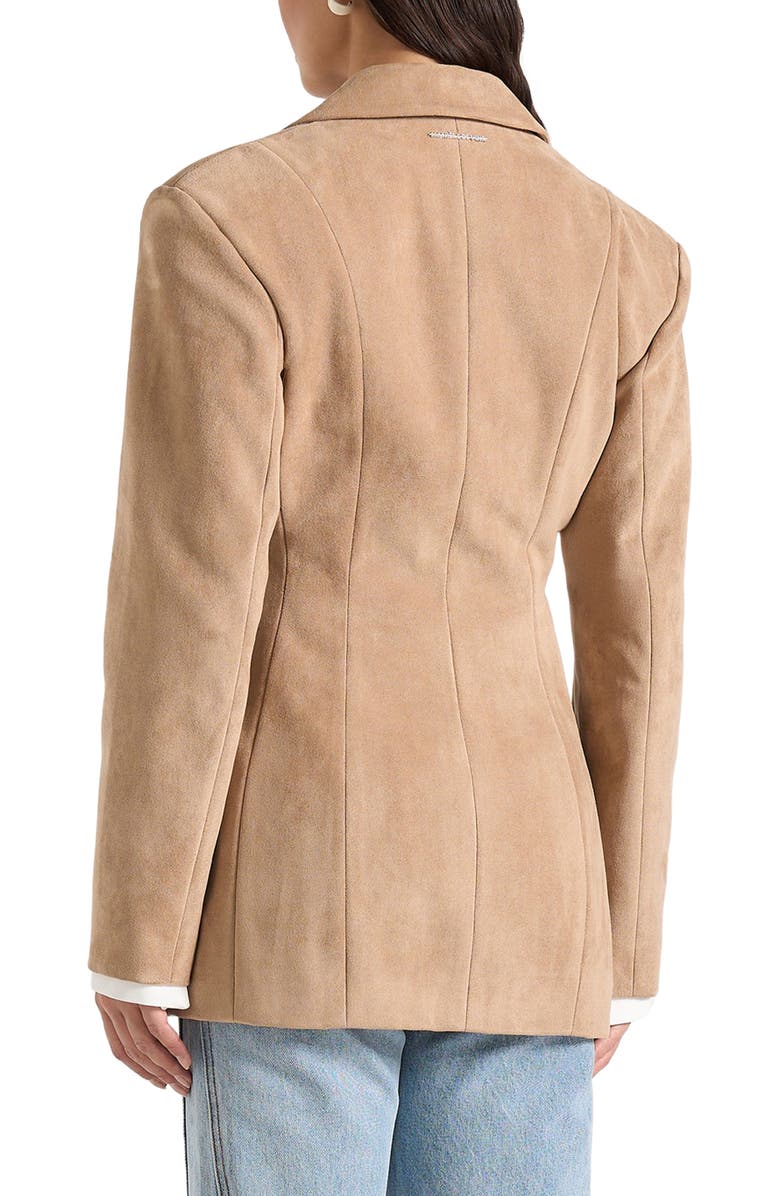 Manière De Voir Claire Suede Wide Shoulder Cinch Waist Blazer, Alternate, color, Beige