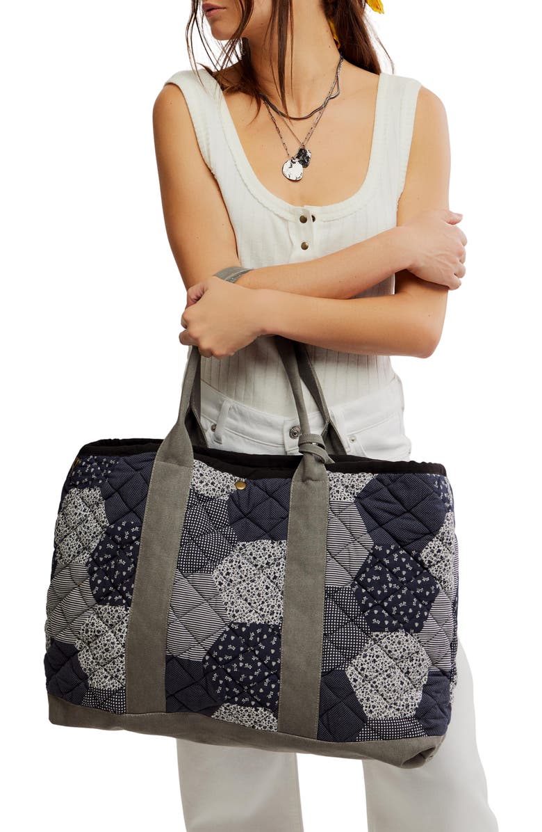 Free People Pippa Patchwork Cotton Tote, Alternate, color, Blue Combo