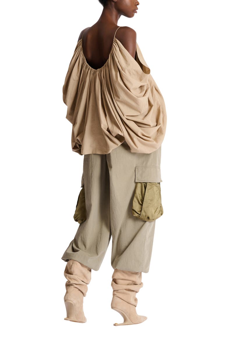 Balmain Strappy cotton blouse, Alternate, color, Beige