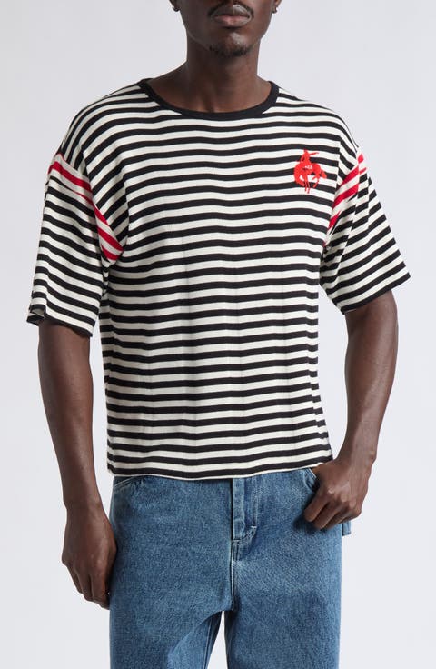 Flocked Stripe Cotton Rib T-Shirt