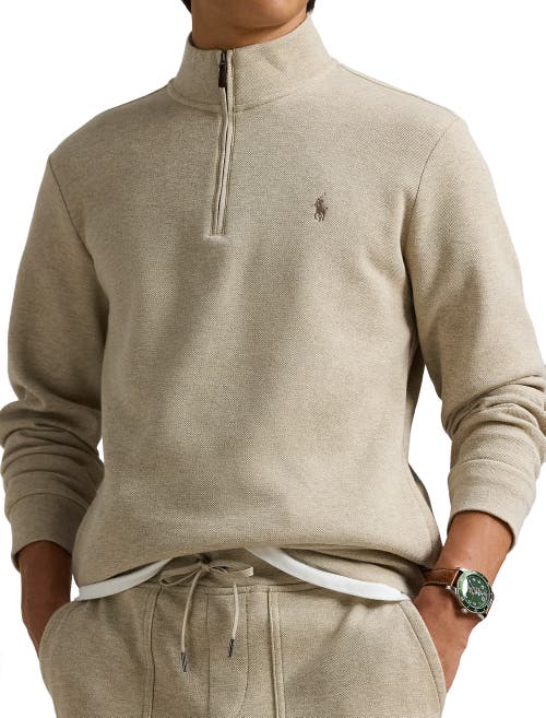 Polo Ralph Lauren Double-knit Mesh 1/4-zip Pullover In Tuscan Beige Heather
