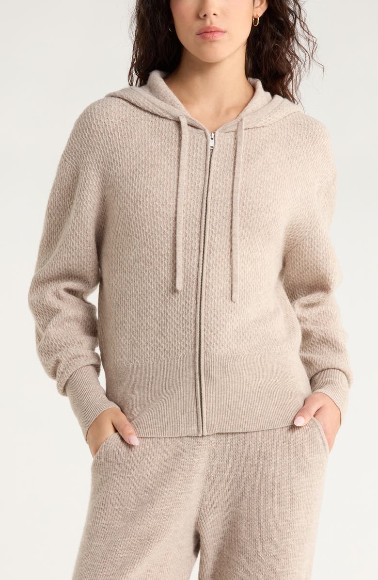 Zella Wool & Cashmere Zip Front Hoodie, Alternate, color, Tan Oxford Heather