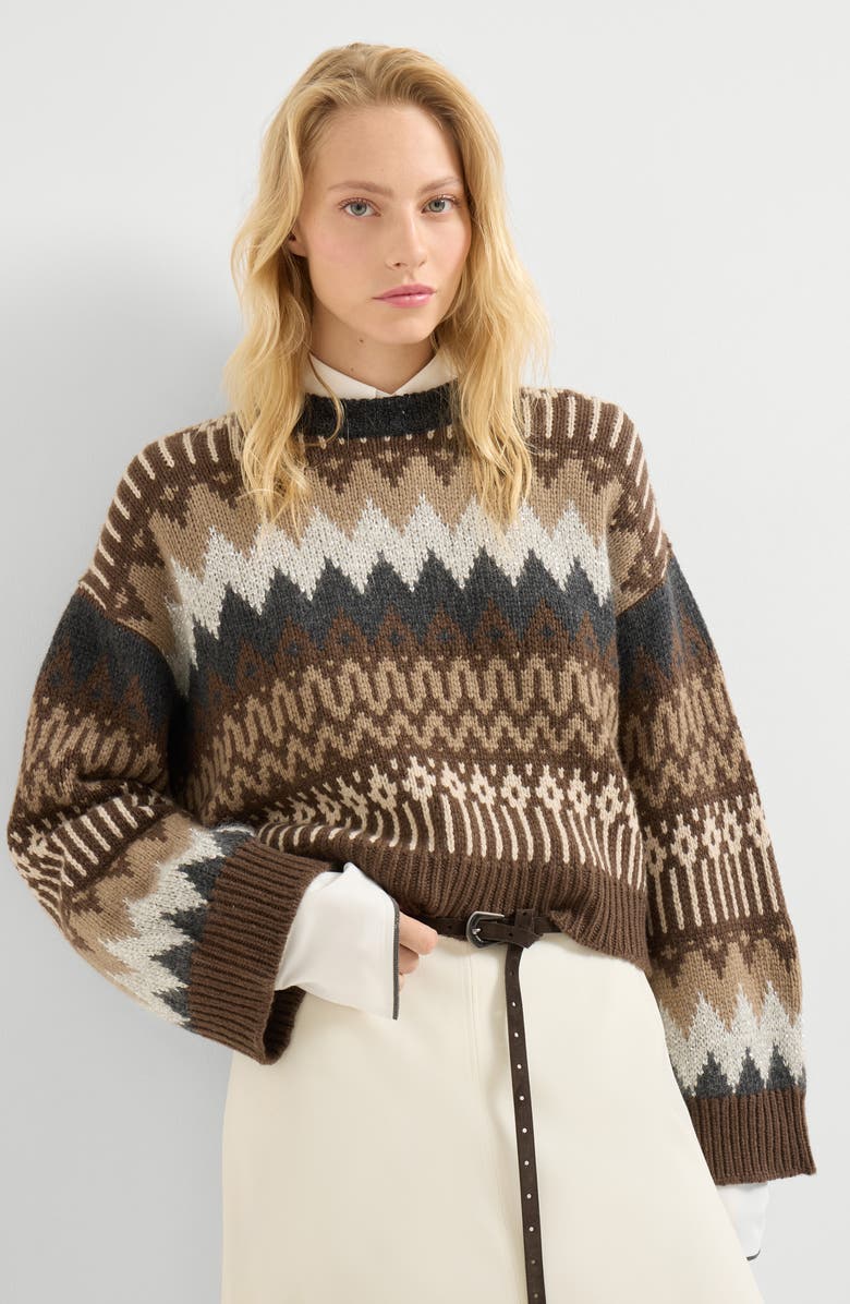 Brunello Cucinelli Dazzling mountain jacquard sweater, Alternate, color, Brown