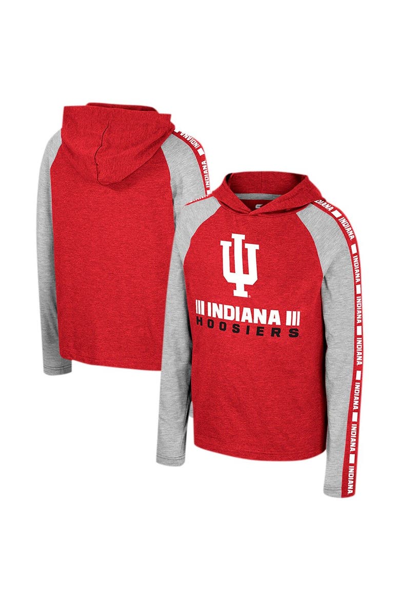 Youth Colosseum Crimson Indiana Hoosiers Ned Raglan Long Sleeve Hooded T-Shirt, Main, color, Crimson