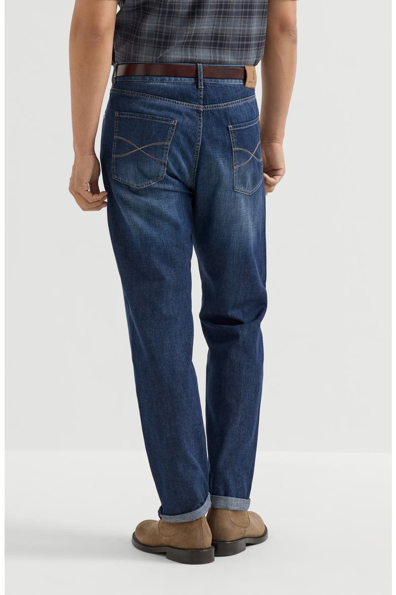 Lightweight old denim iconic fit five-pocket trousers, Alternate, color, Dark Denim