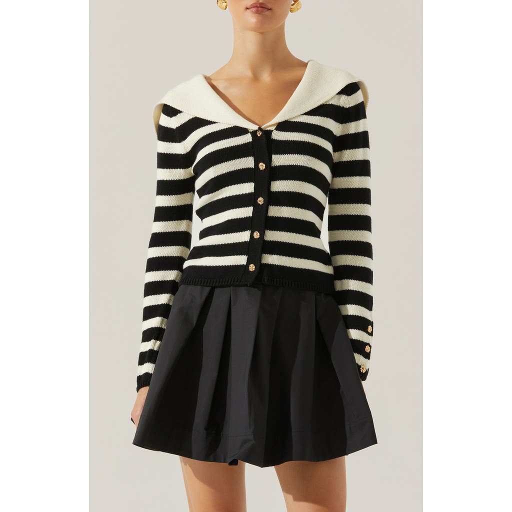 Astr The Label Analissa Stripe Collar Cardigan In Stripe Cream Black