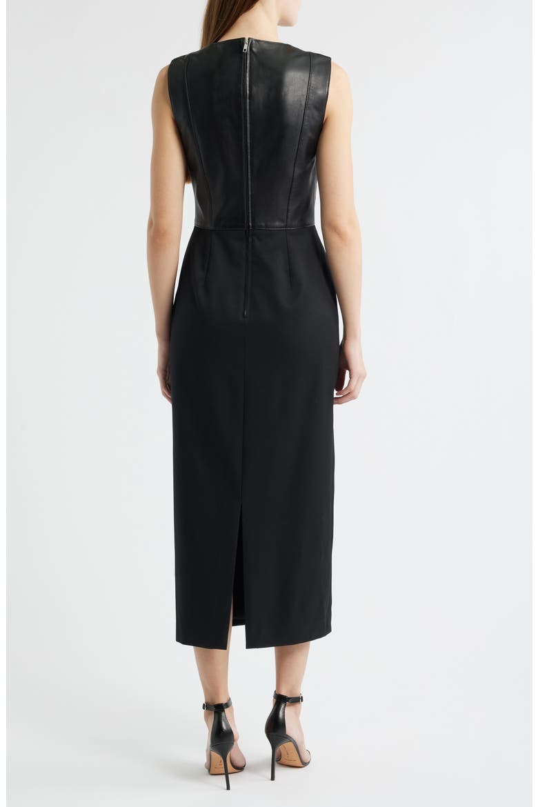 Drumialda Wool & Leather Column Dress, Alternate, color, BLACK