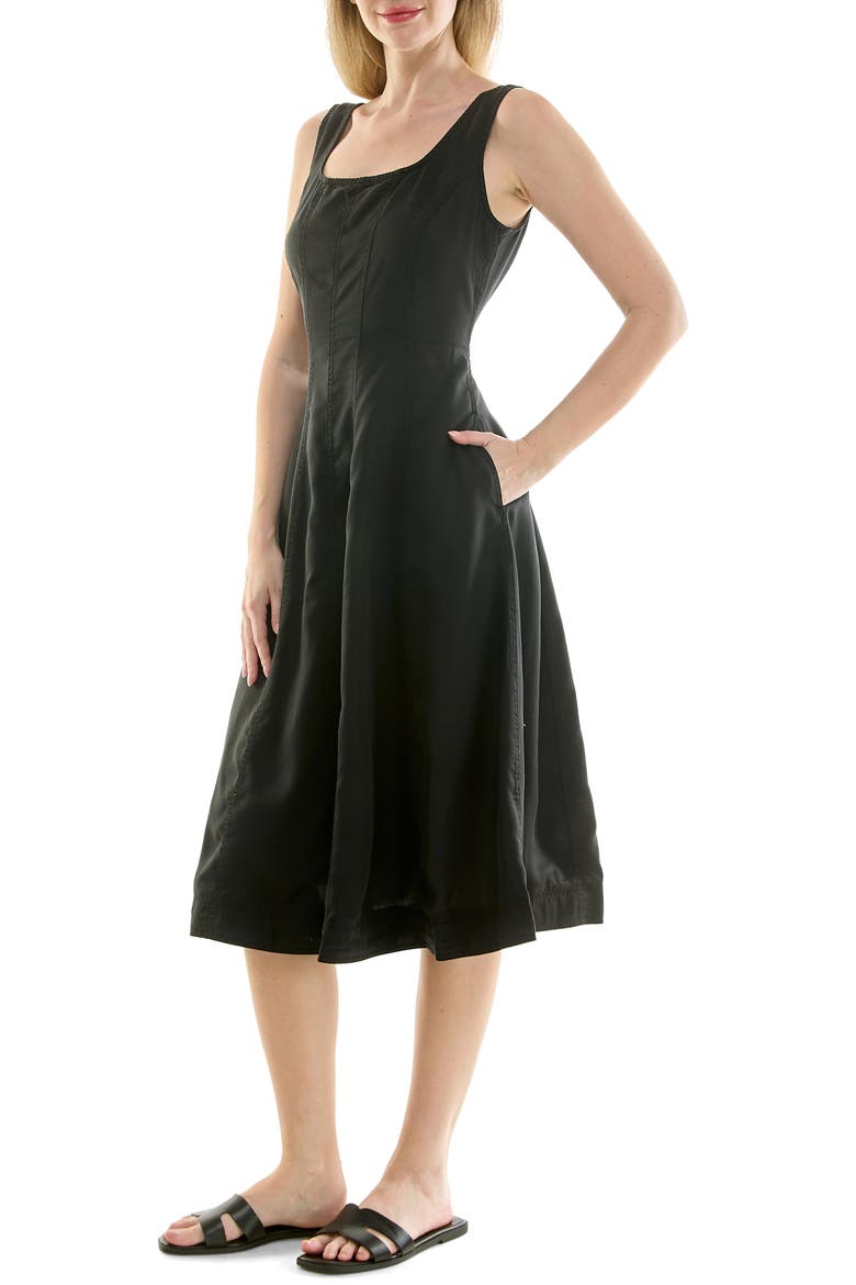 Twill Fit & Flare Tank Dress, Alternate, color, VERY BLACK