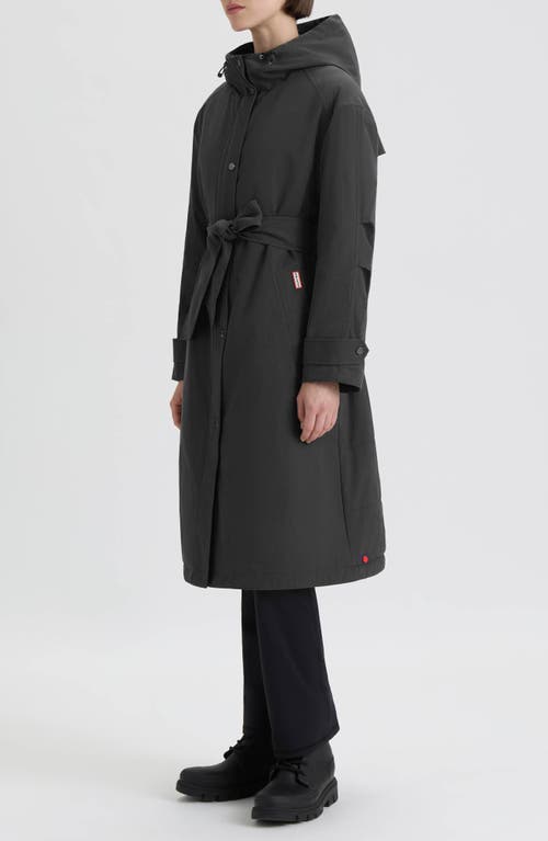 Hunter Violet Hooded Long Trench Coat In Black
