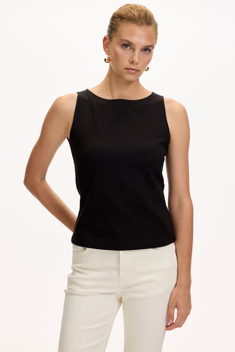 Chelsea Boat Neck Sleeveless Knit Blouse