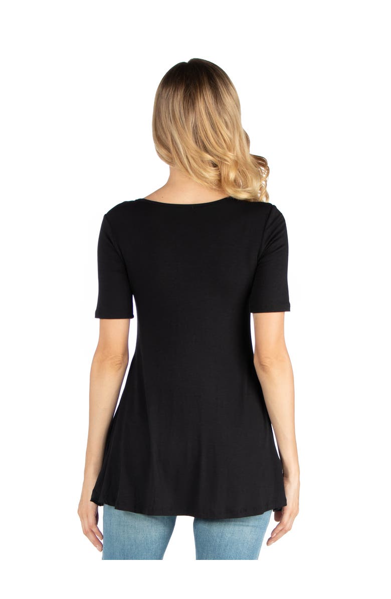 24seven Comfort Apparel Maternity Elbow Sleeve Tunic Top with Button Detail, Alternate, color, Black