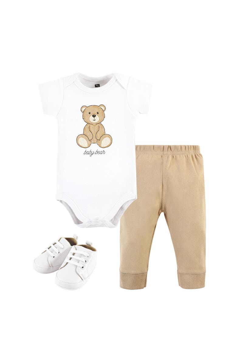 Hudson Baby Cotton Infant Essentials Bodysuit, Pants, and Shoes 3Pk, Main, color, Teddy Bears Short Sleeve