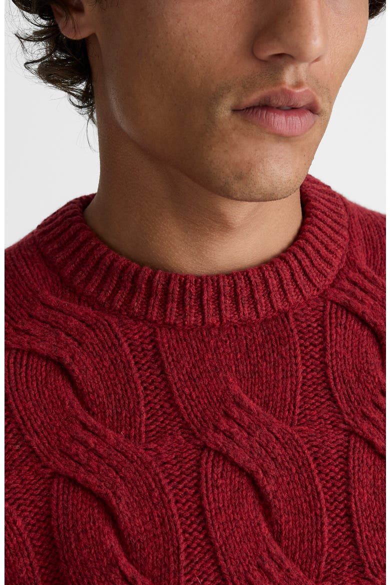 Crewneck Cable Knit Wool Blend Sweater, Alternate, color, HEATHER GARNET