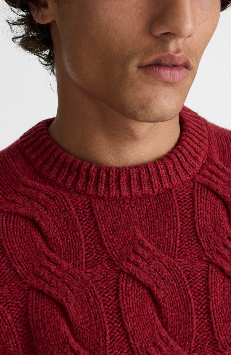 Madewell Crewneck Cable Knit Wool Blend Sweater, Alternate, color, Heather Garnet