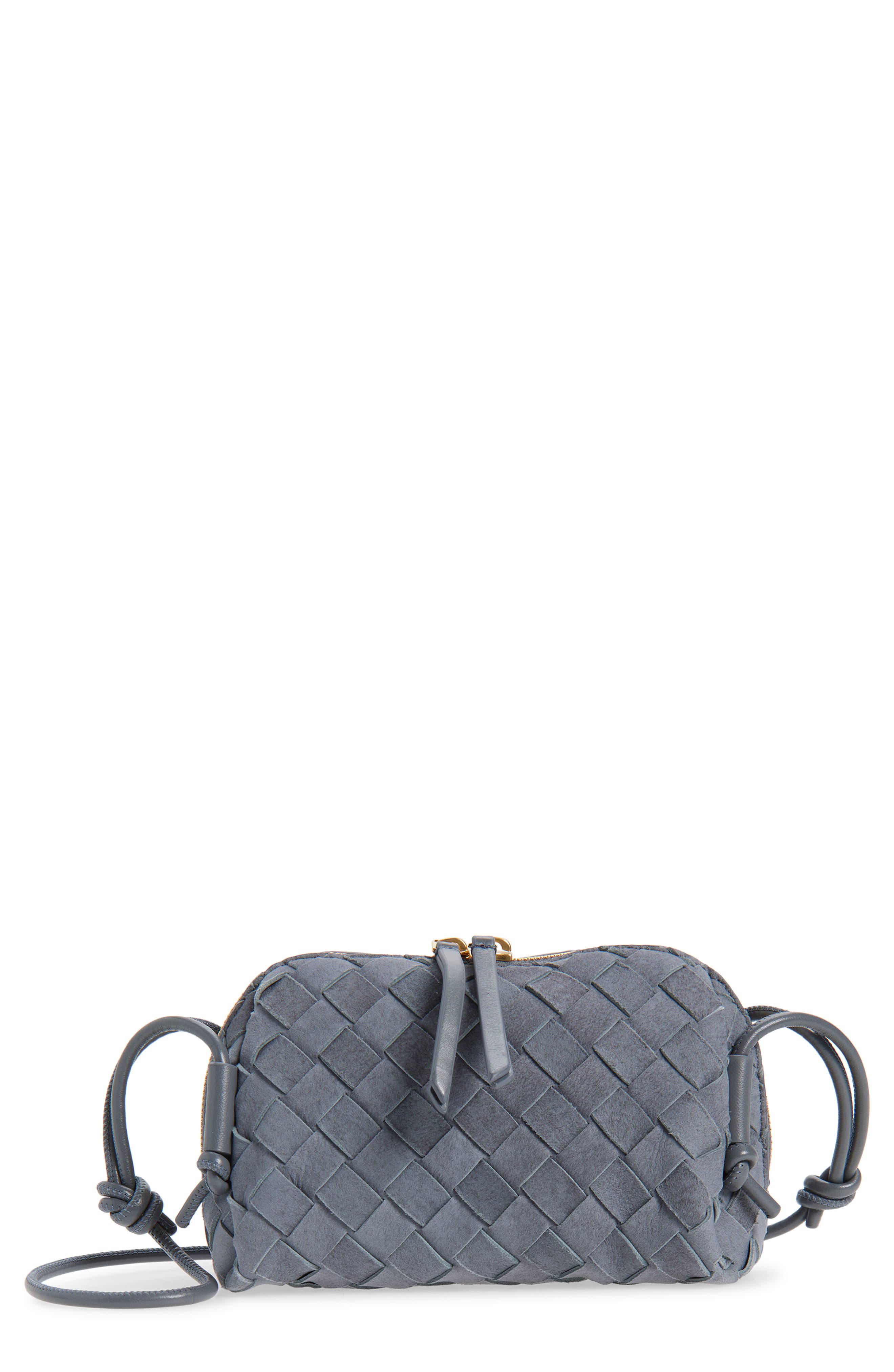 Bottega Veneta Concert Intrecciato Suede Crossbody Bag, Main, color, Cloudy Indigo