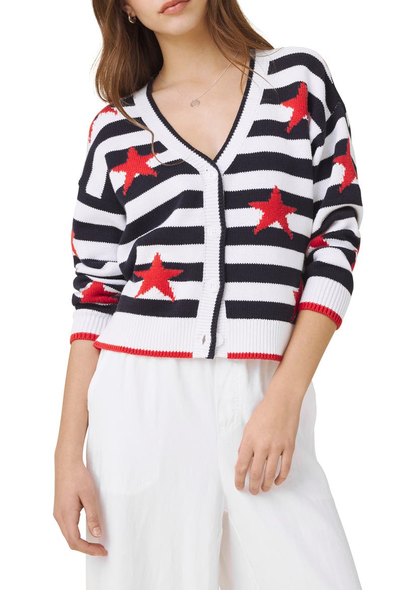 Liberty Stripe Star Intarsia Cotton Blend Sweater, Main, color, WHITE/ NAVY BLUE/ MULTI
