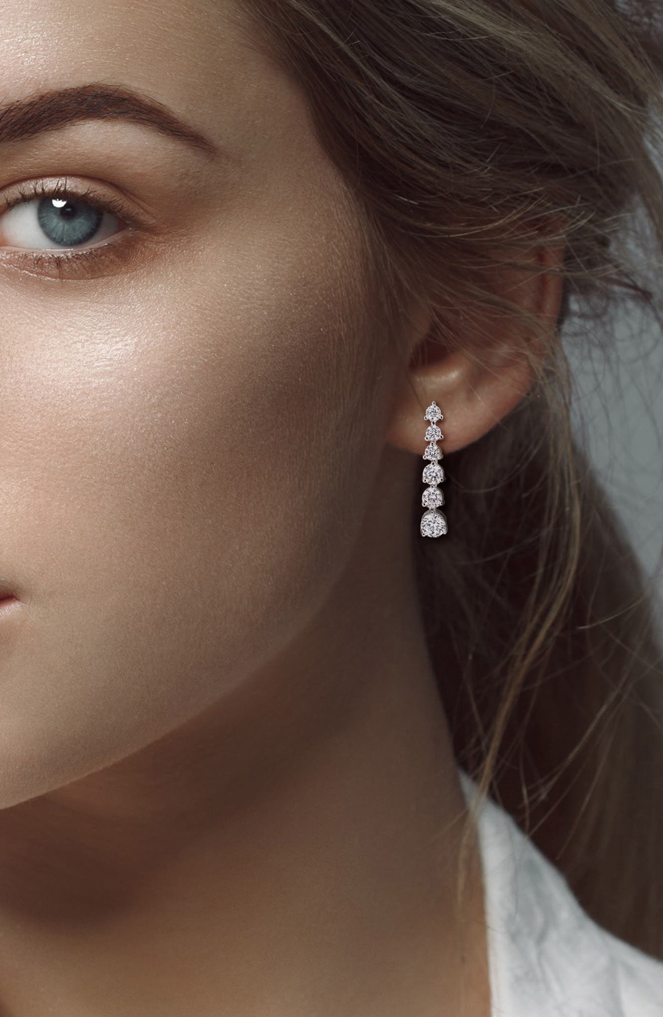 DELMAR Lab-Grown White Sapphire Graduated Drop Earrings (Women ...