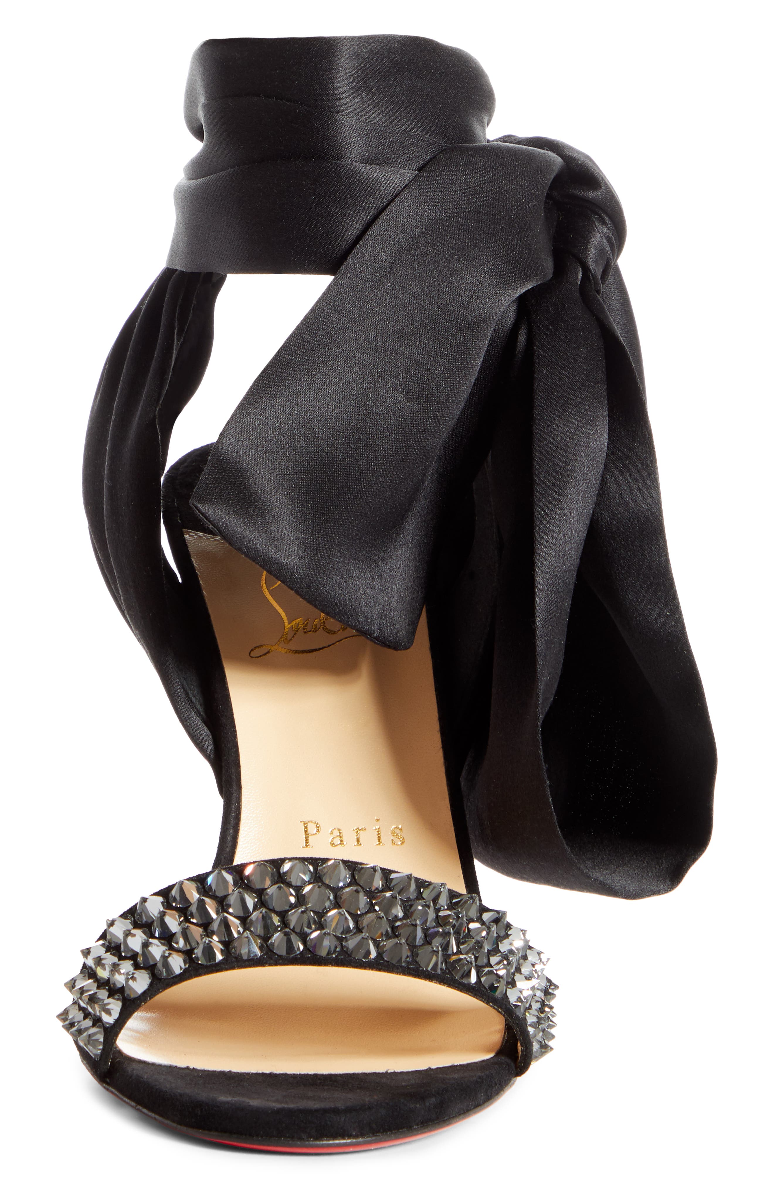Christian Louboutin Krystal du Desert Spike Ankle Wrap Sandal, Alternate, color, 
