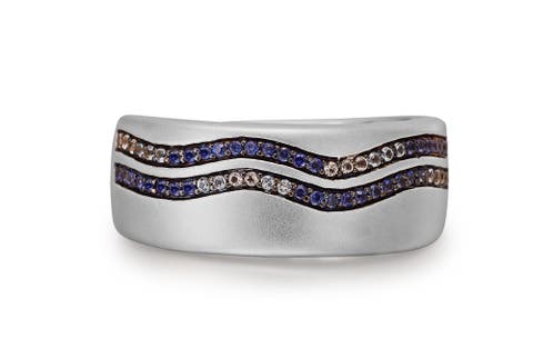 Lifes A Beach Blue Sapphire & Topaz Silver Band Men Ring