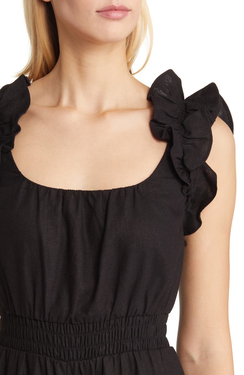 Vince Camuto Ruffle Shoulder Linen Blend Crop Jumpsuit, Alternate, color, Black