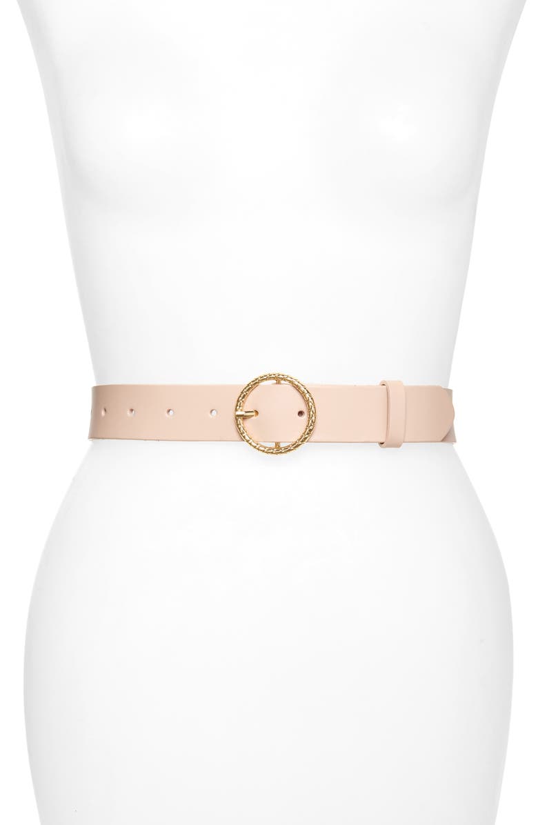 Rachel Parcell Circle Buckle Leather Belt, Main, color,