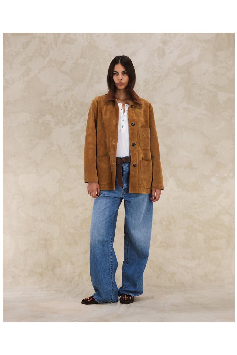 Montana Work Suede Leather Jacket, Alternate, color, CAMEL