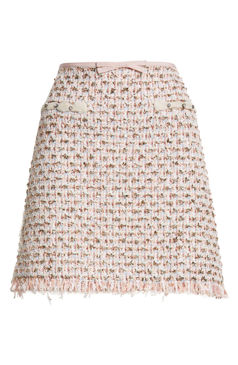Valentino Garavani Crystal Embellished Ribbon Tweed Miniskirt, Alternate, color, Multi