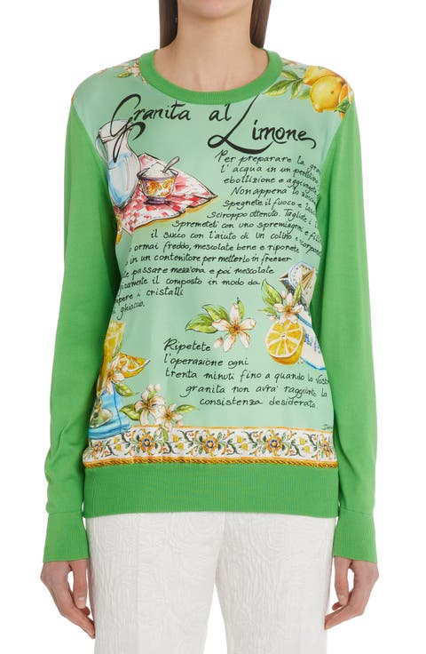 Lemon Granita Print Silk Sweater