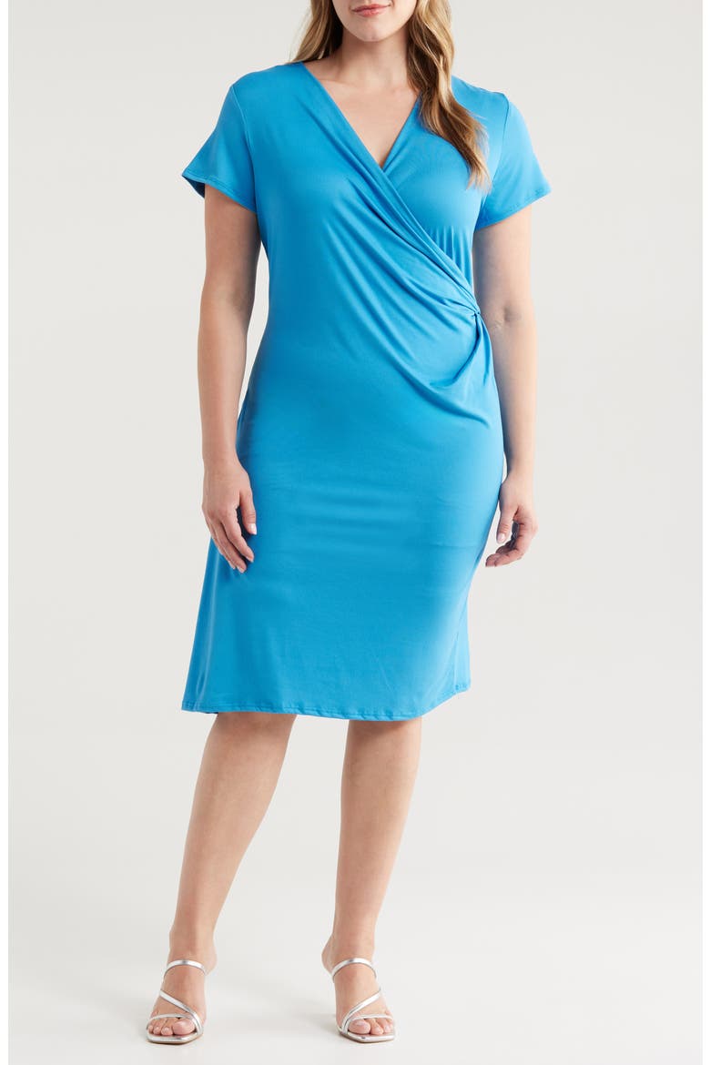 V-Neck Stretch Faux Wrap Dress, Main, color, TURQUOISE
