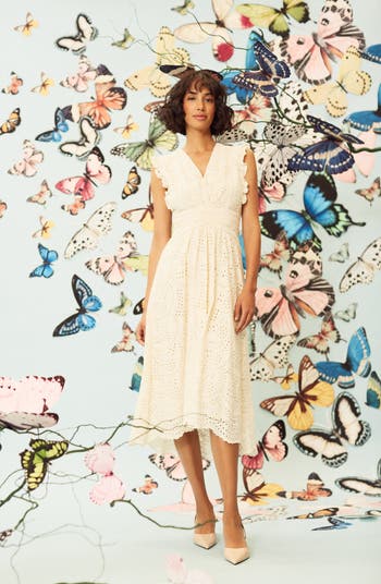 Maggy London Sleeveless Embroidered Eyelet Midi Dress