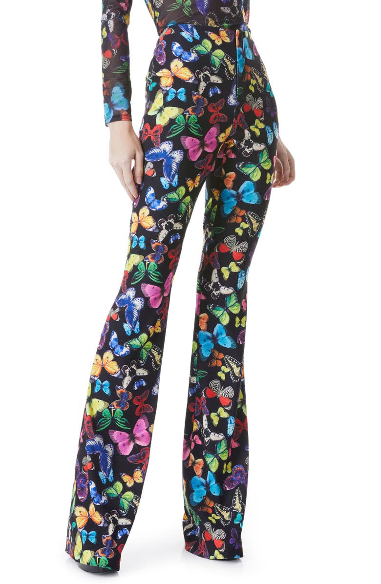 Alice + Olivia Butterfly Print Bootcut Pants, Main, color, 