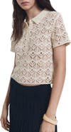 MANGO Open Stitch Cotton Blend Knit Polo Sweater