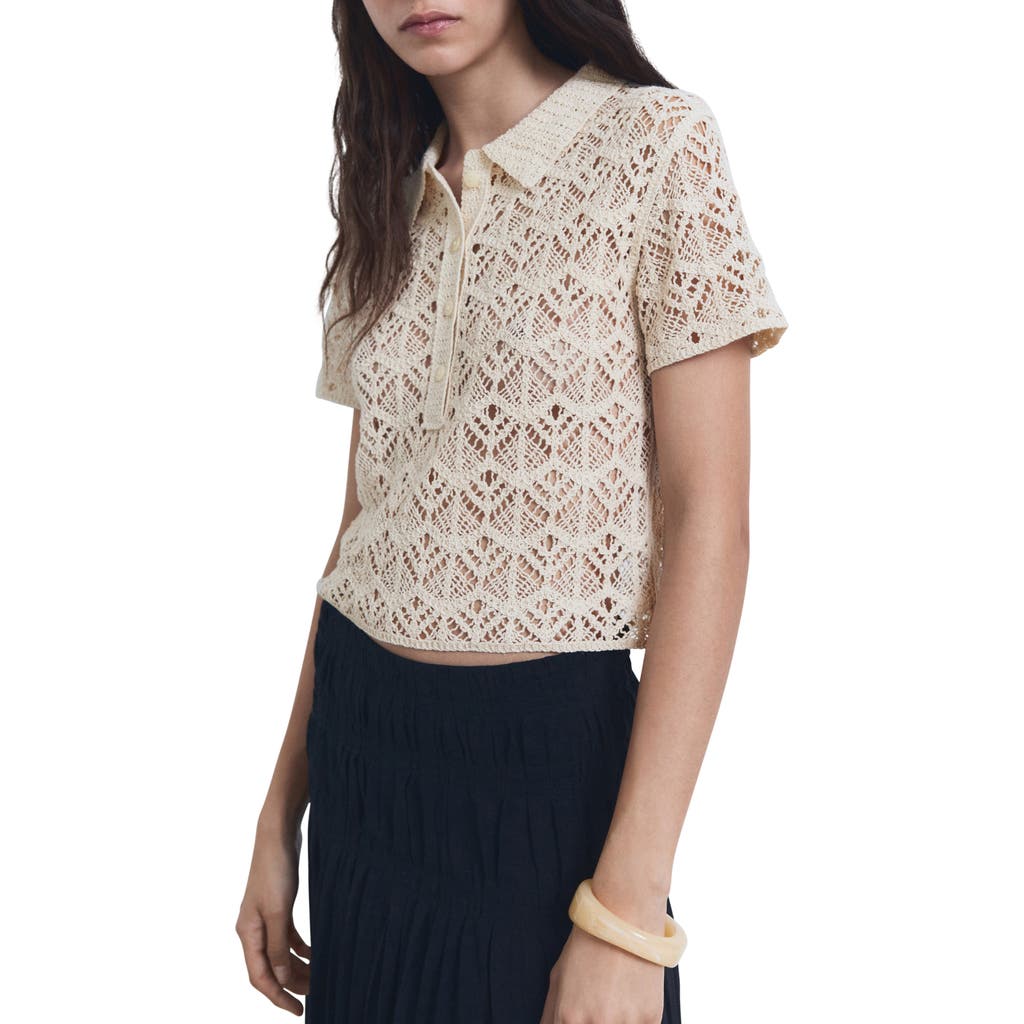 Mango Open Stitch Cotton Blend Knit Polo Sweater