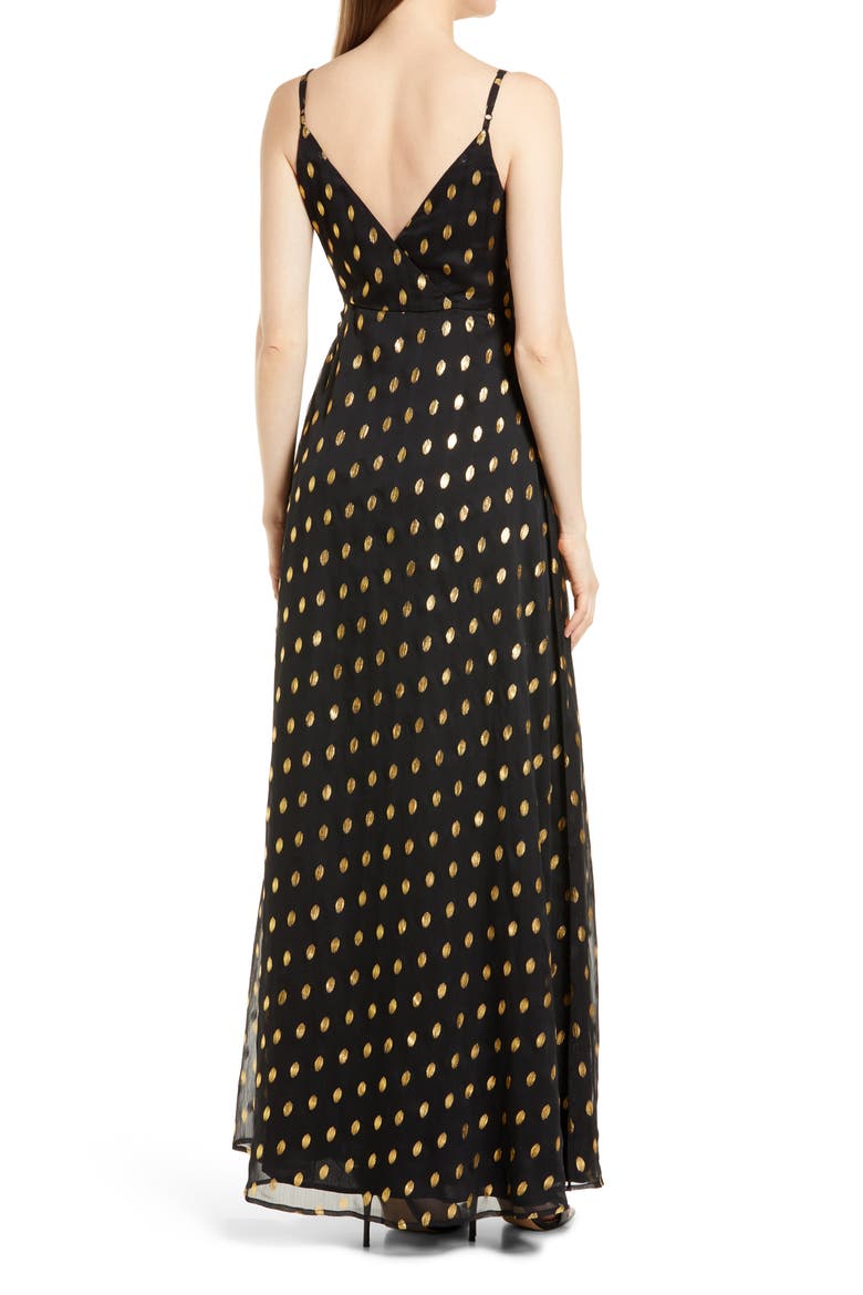 Galaxy Lights Polka Dot Sleevleees Maxi Dress, Alternate, color, BLACK AND GOLD
