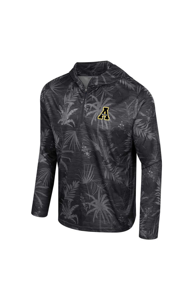 Men's Colosseum Black Appalachian State Mountaineers Palms Printed Lightweight Quarter-Zip Hooded Top, Alternate, color, Black
