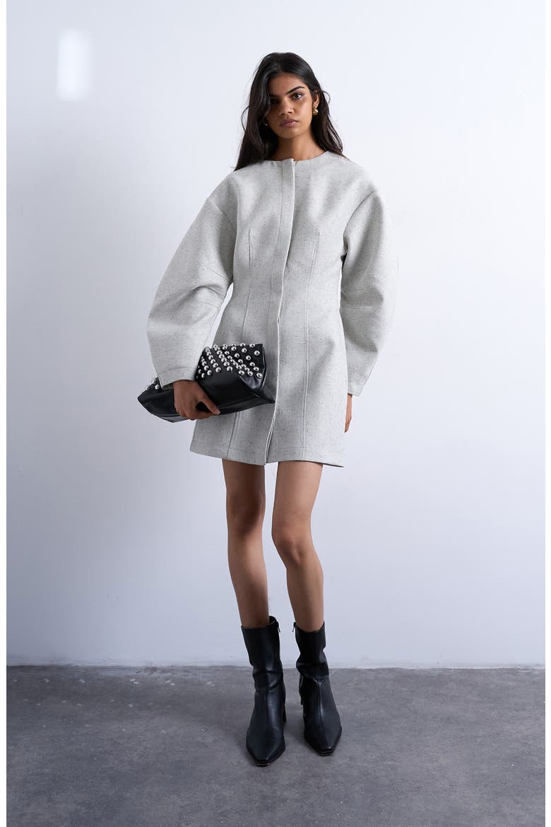 Structured Cocoon Long Sleeve Minidress, Main, color, GREY