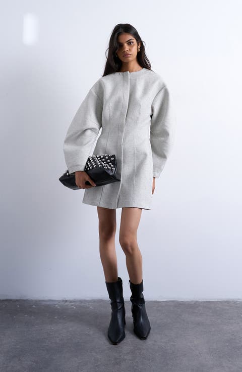 Structured Cocoon Long Sleeve Minidress
