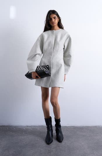 Topshop Structured Cocoon Long Sleeve Minidress in Grey at Nordstrom Rack, Size 2 Us (Fits Like 0) Uk