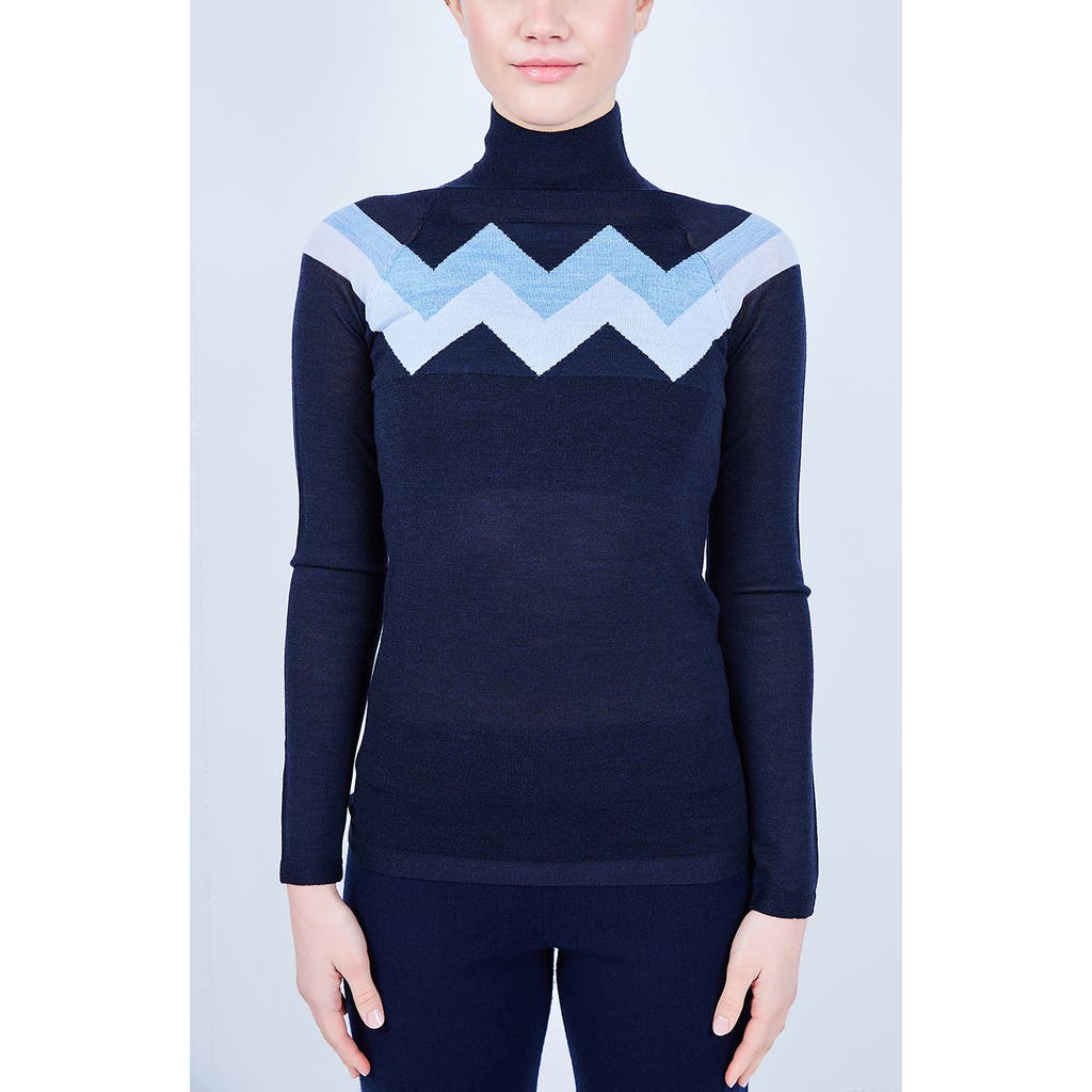 L'ETOILE SPORT CHEVRON MOCK NECK SWEATER in Navy With Light Blue Trim  product